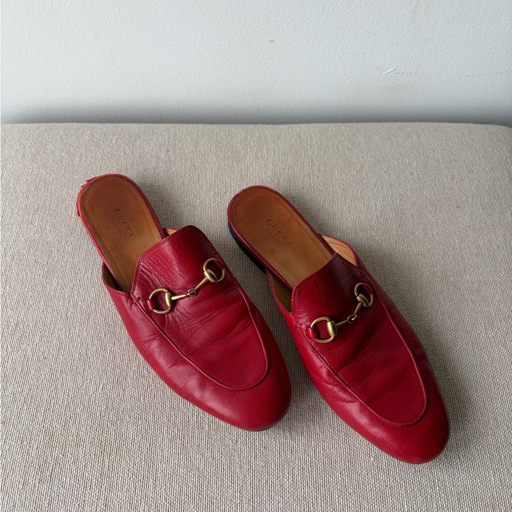 GUCCI Red Princetown Horsebit Loafers Mules Women's Size: 8 | IT 38.5 - Picture 2 of 7